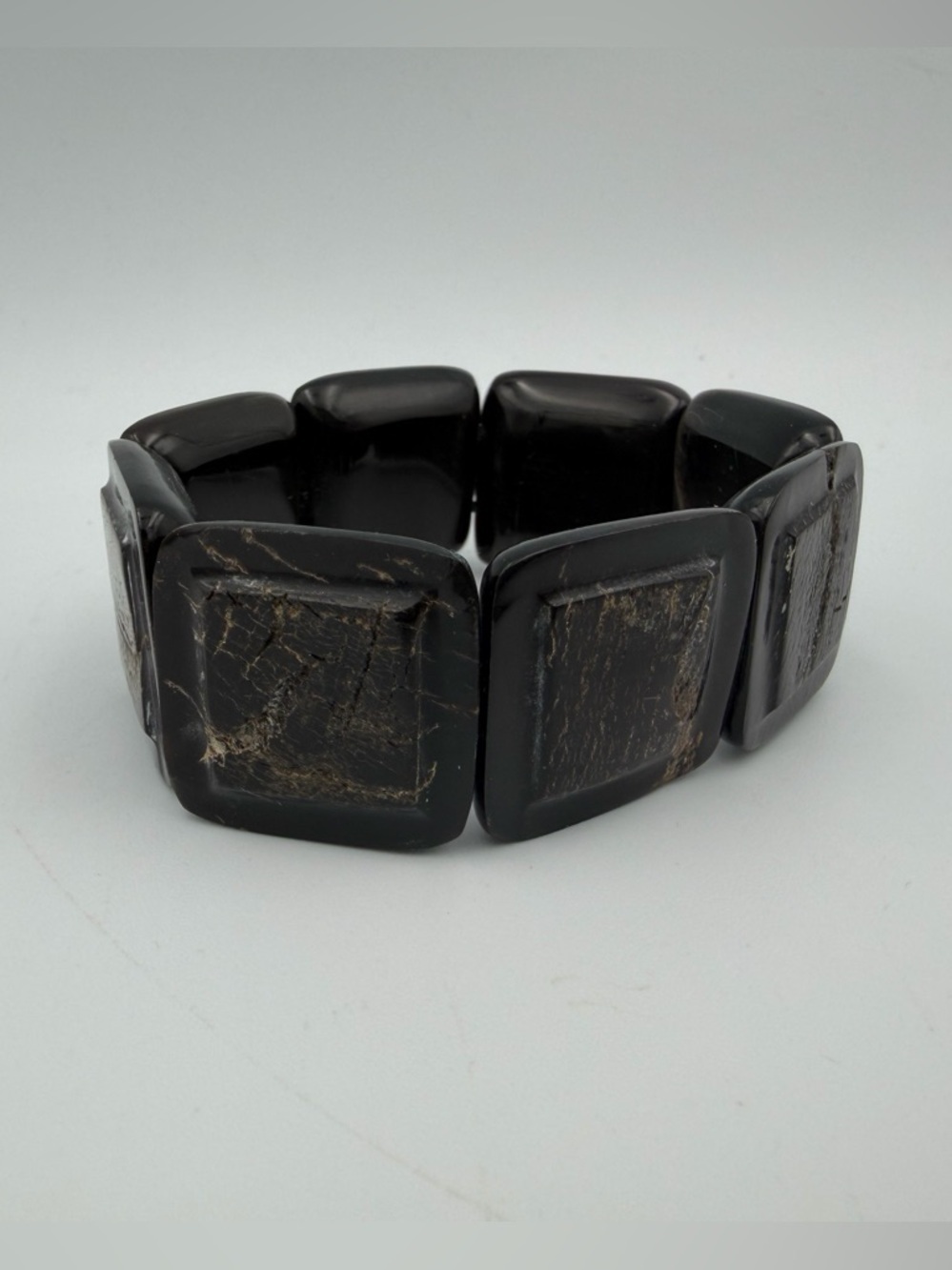 Black Marbled Tile Stretch Bracelet - Women